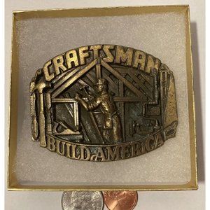 Vintage 1993 Metal Belt Buckle, Craftsman Build America, Construction,